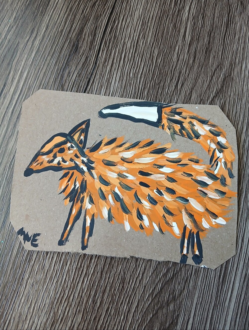 Mini Fox On Recycled Cardboard Painting